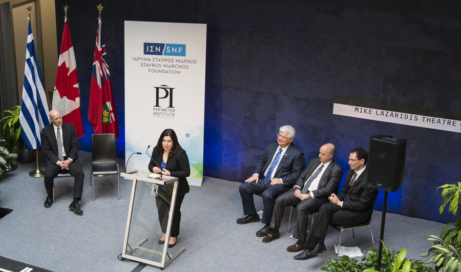 Asimina Arvanitaki speaking at the inaugural Stavros Niarchos Foundation Aristarchus Chair in Theoretical Physics event at Perimeter Institute