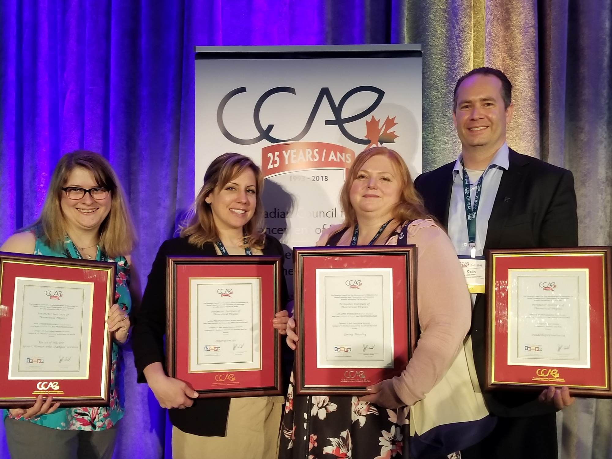 Perimeter Institute Outreach team with their the CCAE awards in Halifax.