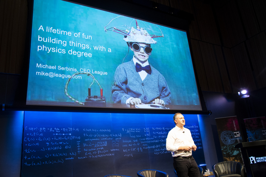 Michael Serbinis delivering a keynote talk at Perimeter's Career Trajectories Day.