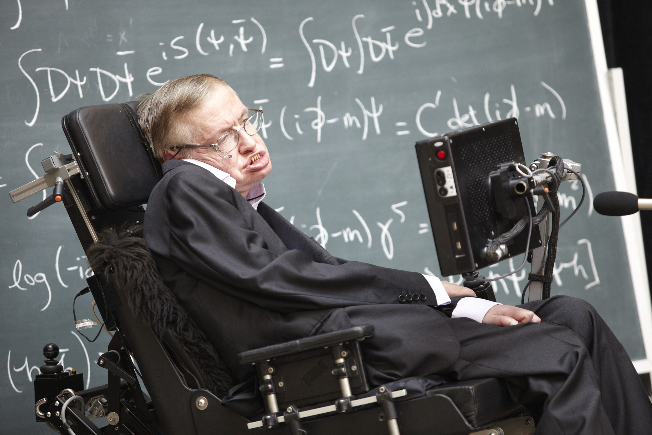 Stephen Hawking at the global outreach Investment announcement with Prime Minister Stephen Harper