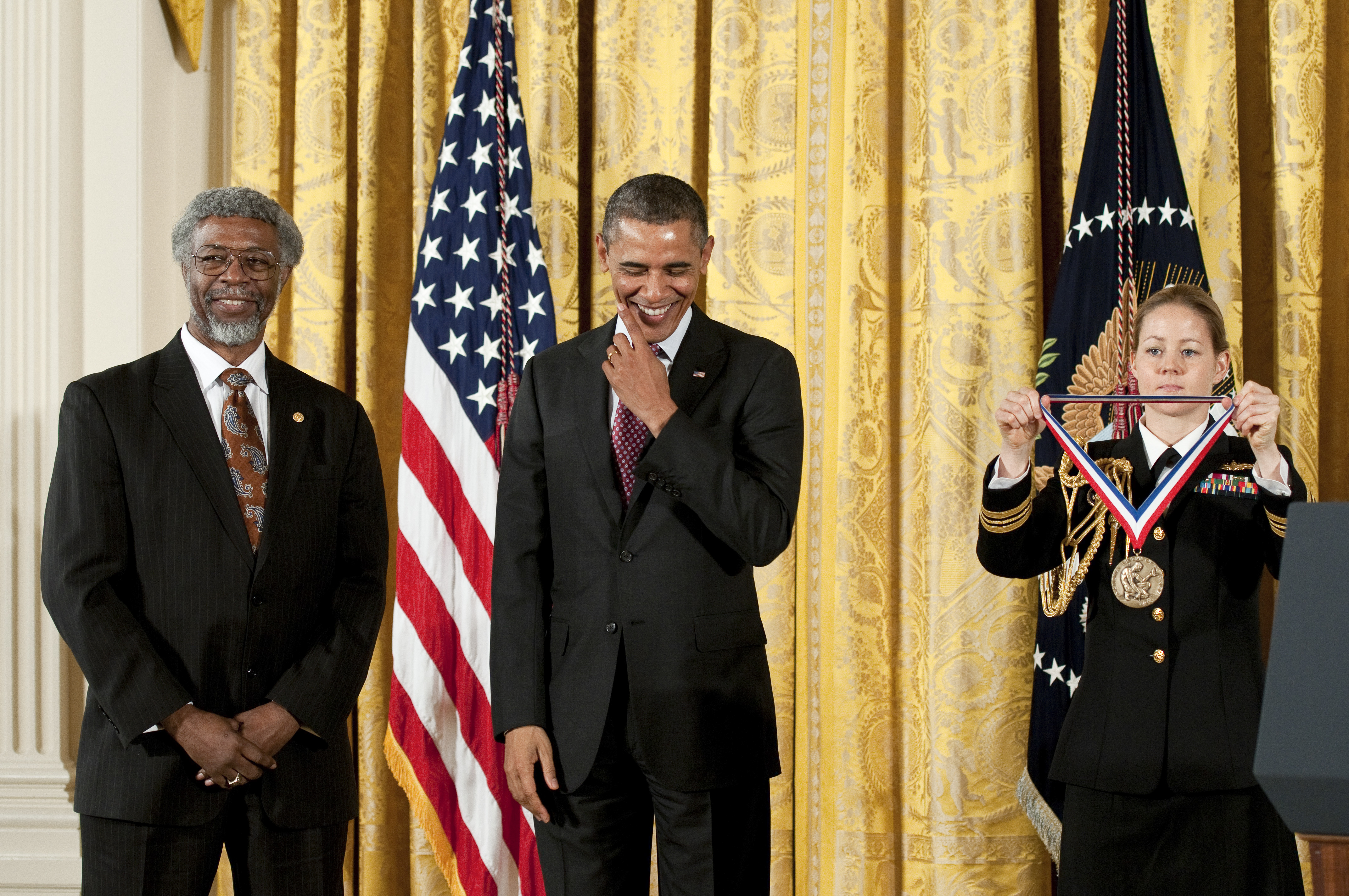 S. James Gates receiving the National Medal of Science from US President Barack Obama