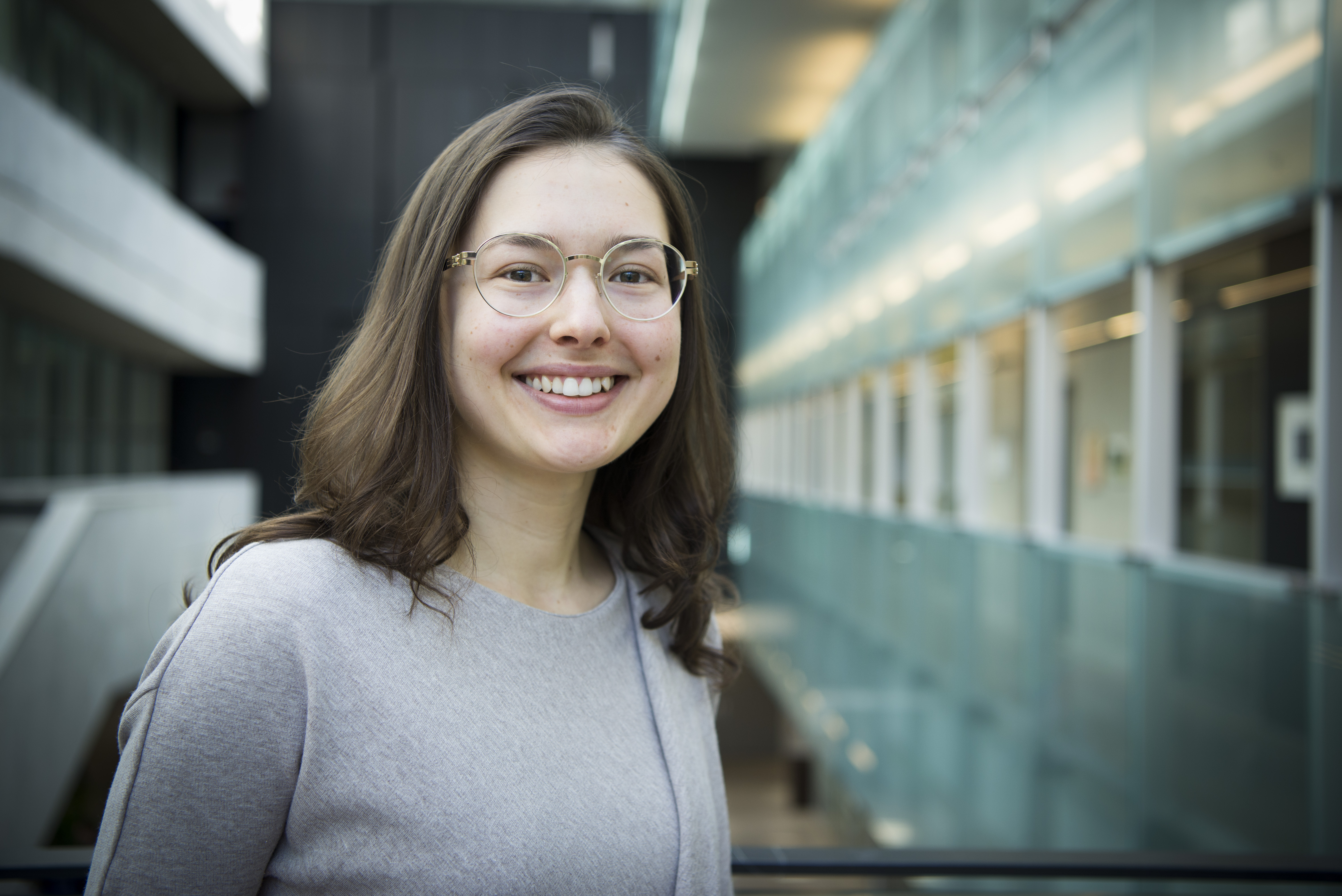 Portrait of Anna Golubeva in the Atrium at Perimeter Institute 