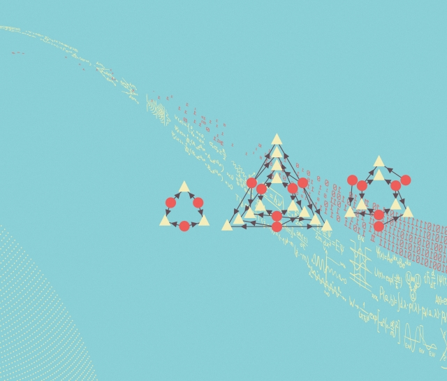 Scientific illustration with equations and triangle graphics